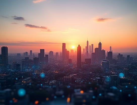 Amsterdam skyline met technologie overlay